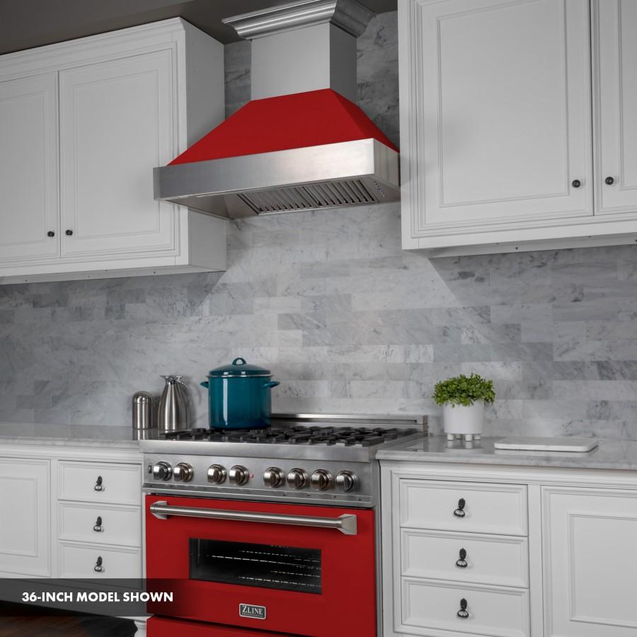 ZLINE 30"Professional Dual Fuel Range, Snow Stainless, Red Matte Door, RAS-RM-30