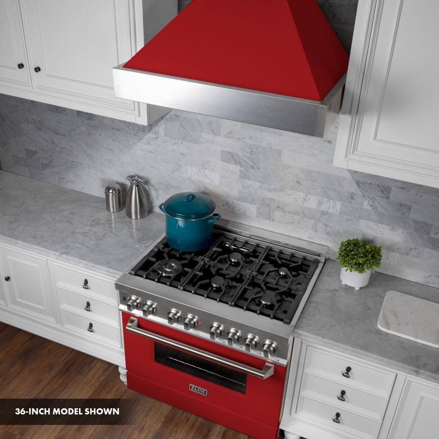 ZLINE 30"Professional Dual Fuel Range, Snow Stainless, Red Matte Door, RAS-RM-30