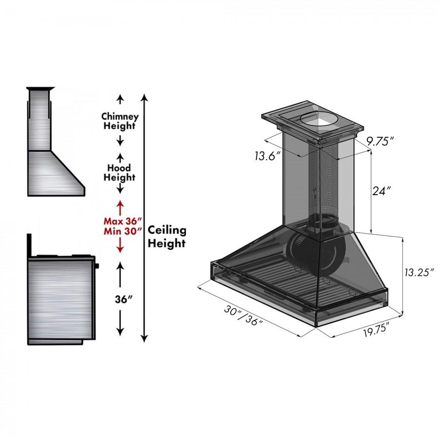 ZLINE 30"Wooden Wall Range Hood, Rustic Dark, KPDD-30