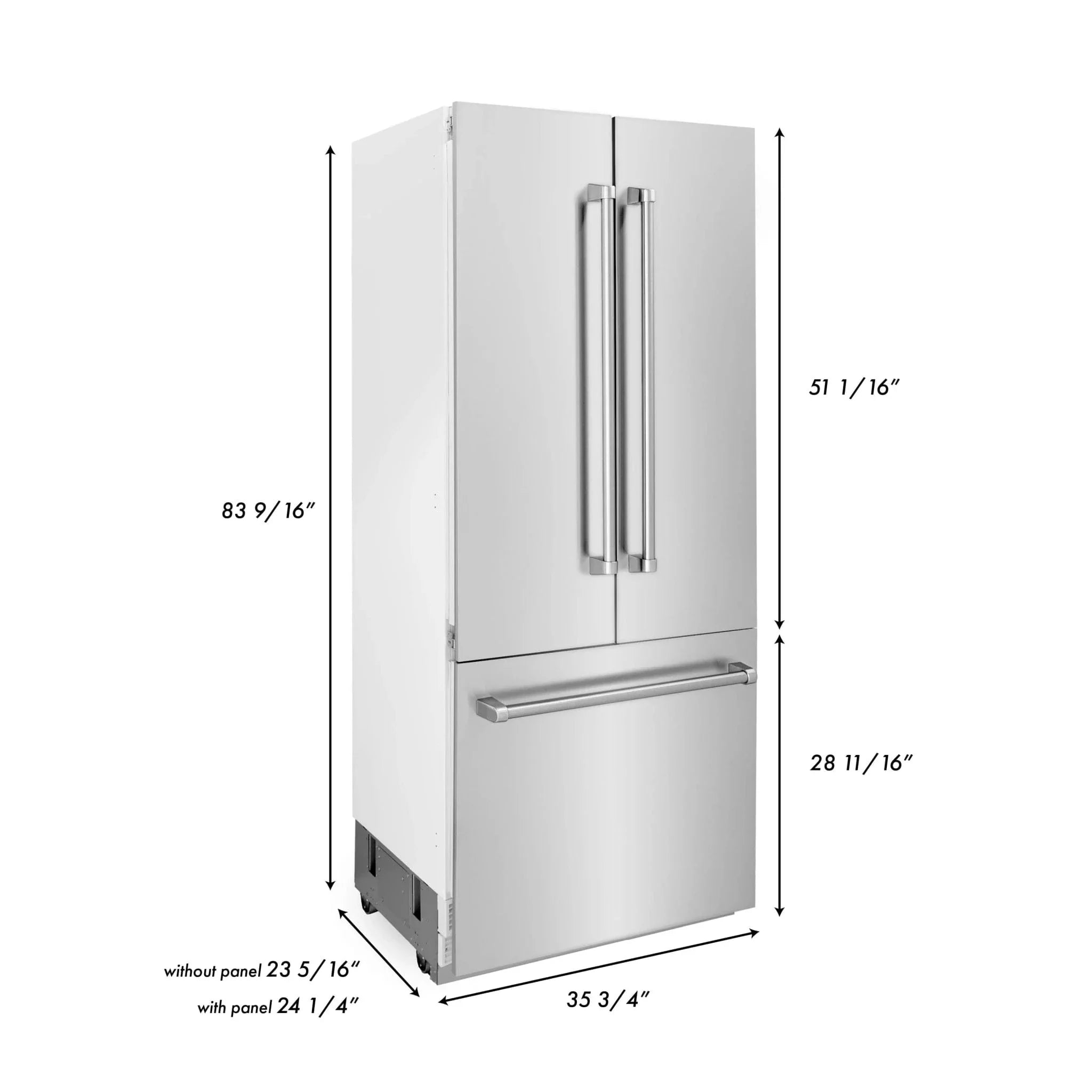 ZLINE 36" 19.6 cu. Ft. Panel Ready Built-In 3-Door French Door Refrigerator with Internal Water and Ice Dispenser RBIV-36