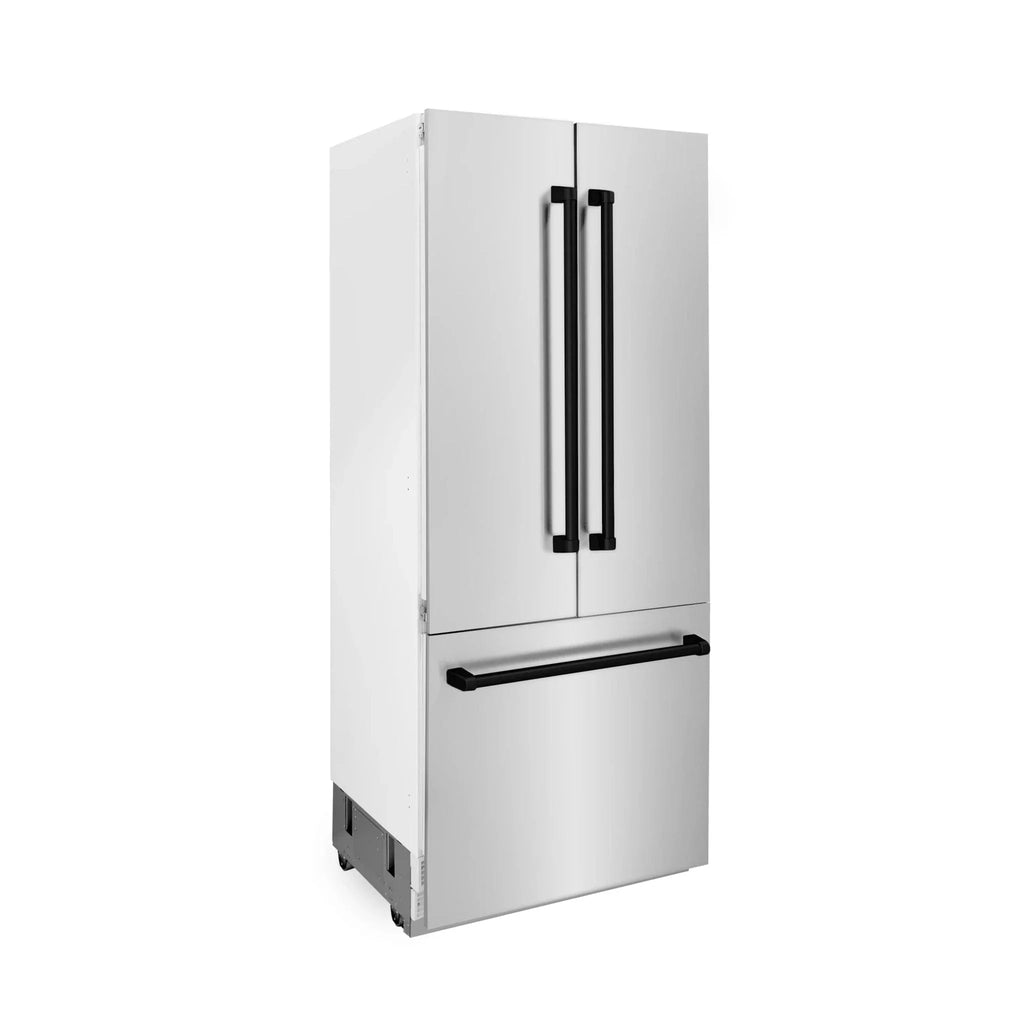 ZLINE 36" Autograph 19.6 cu. ft. 2-Door Bottom Freezer Fridge Water/Ice Dispenser Stainless Steel Matte Black Accents RBIVZ-304-36-MB
