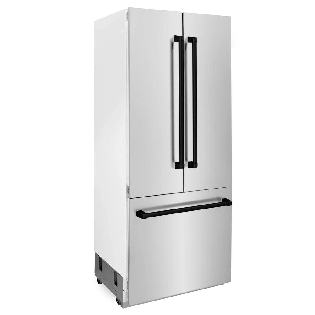 ZLINE 36" Autograph 19.6 cu. ft. 2-Door Bottom Freezer Fridge Water/Ice Dispenser Stainless Steel Matte Black Accents RBIVZ-304-36-MB