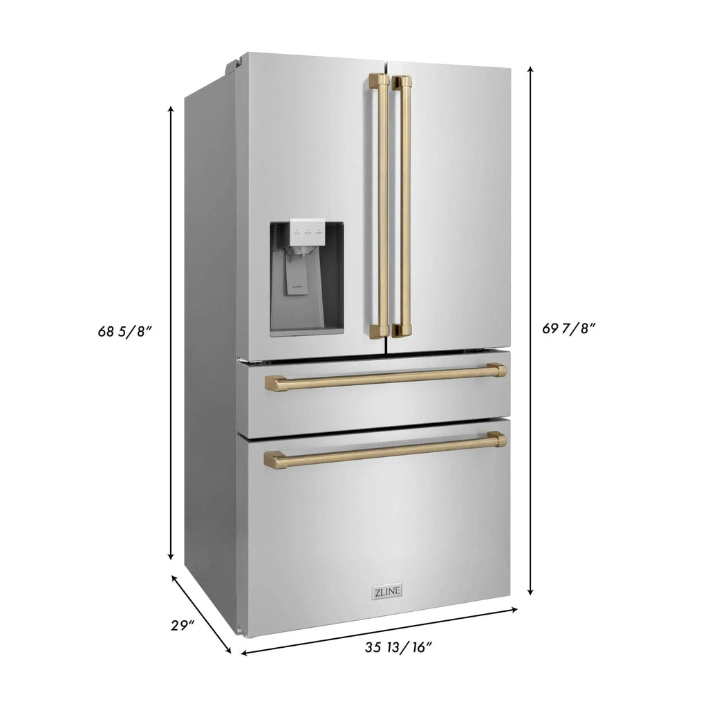 ZLINE 36" Autograph 21.6 cu. ft French Door Refrigerator with Ice Maker in Fingerprint Resistant Stainless Steel RFMZ-W-36-CB