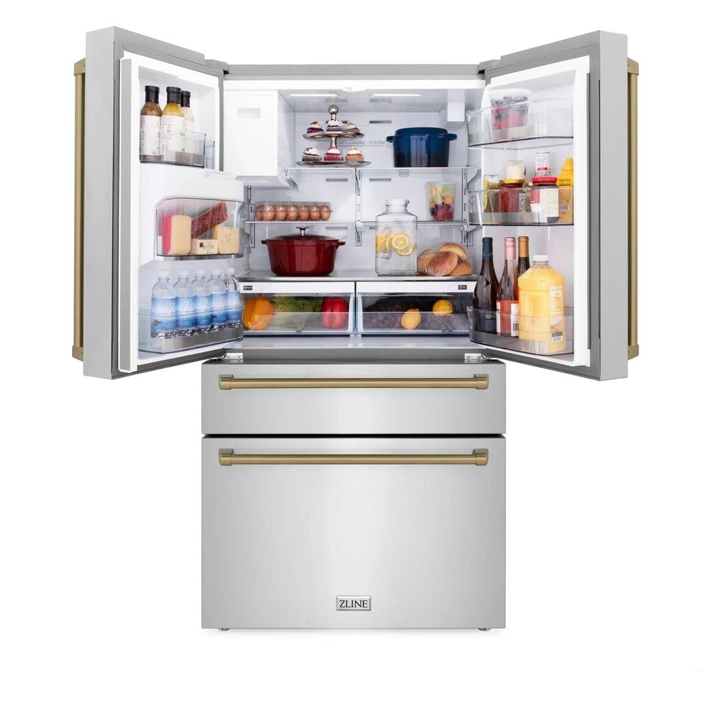 ZLINE 36" Autograph 21.6 cu. ft French Door Refrigerator with Ice Maker in Fingerprint Resistant Stainless Steel RFMZ-W-36-CB