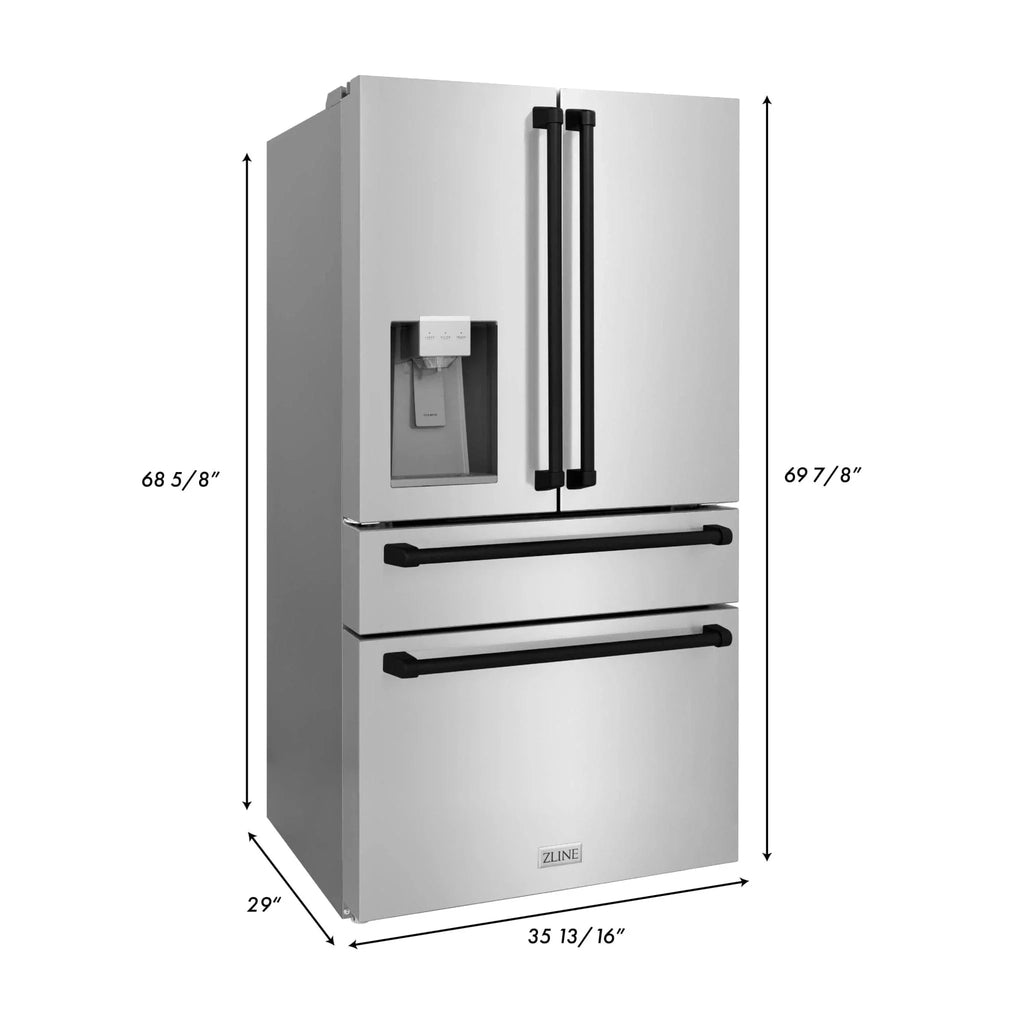 ZLINE 36" Autograph 21.6 cu. ft French Door Refrigerator with Ice Maker in Fingerprint Resistant Stainless Steel RFMZ-W-36-MB
