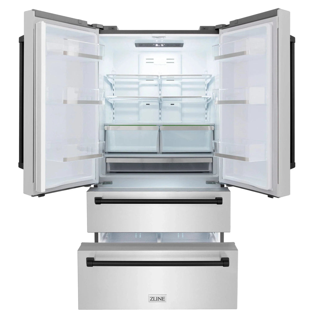 ZLINE 36" Autograph 22.5 cu. ft French Door Refrigerator with Ice Maker in Fingerprint Resistant Stainless Steel RFMZ-36-MB