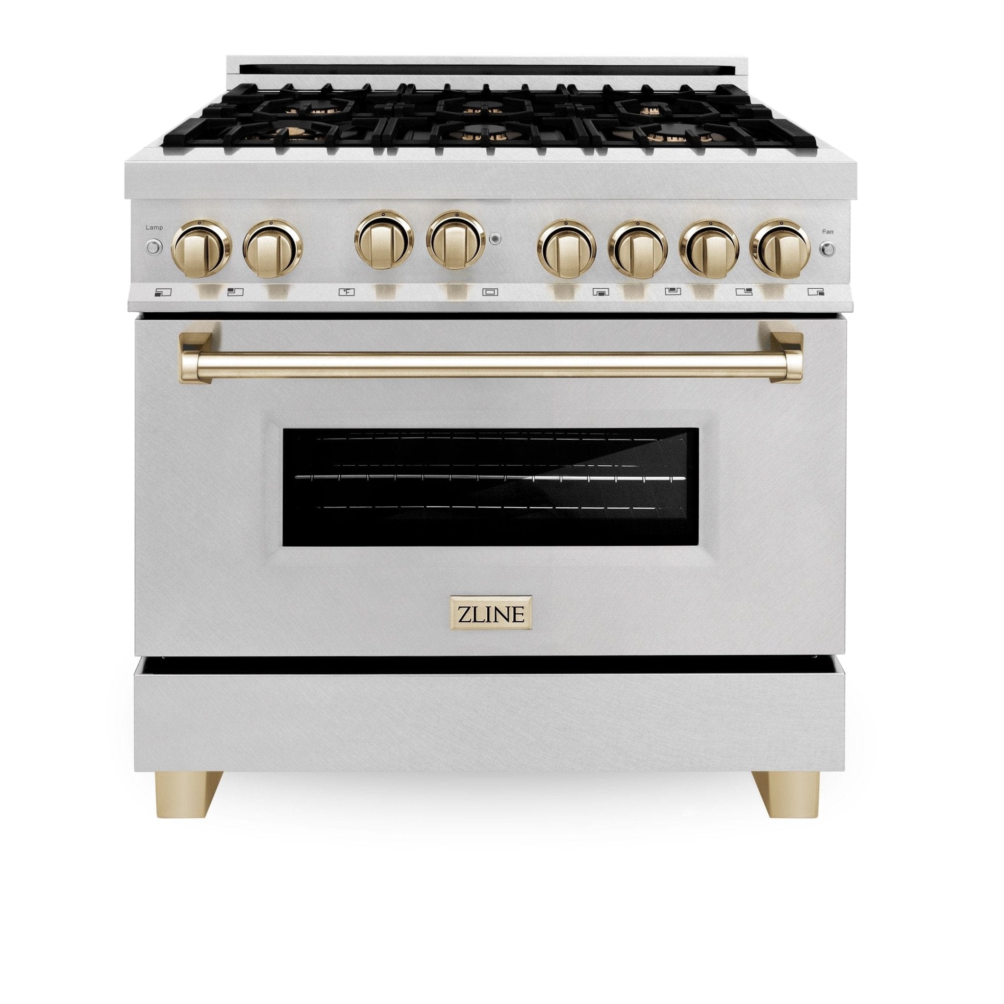 ZLINE 36" Autograph Dual Fuel Range, DuraSnow, Gold, RASZ-SN-36-G
