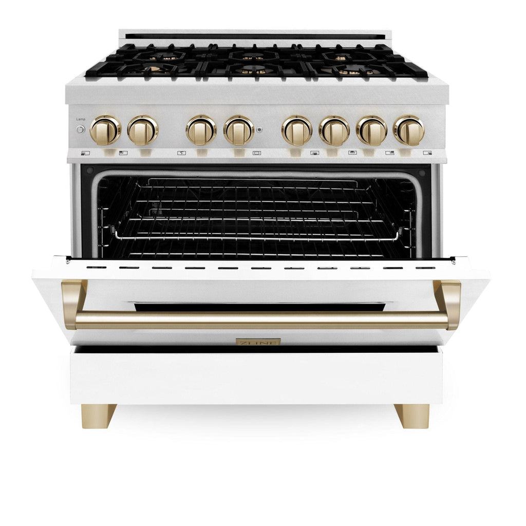 ZLINE 36" Autograph Dual Fuel Range, DuraSnow, White door, RASZ-WM-36-CB