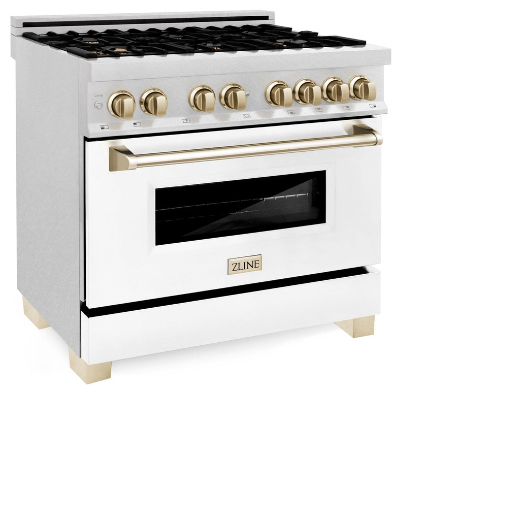 ZLINE 36" Autograph Dual Fuel Range, DuraSnow, White door, RASZ-WM-36-CB