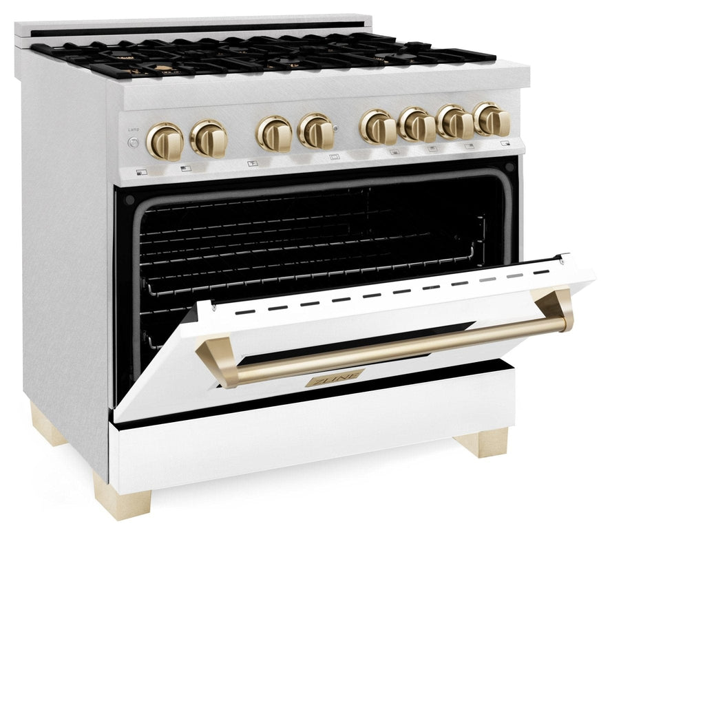 ZLINE 36" Autograph Dual Fuel Range, DuraSnow, White,Gold,RASZ-WM-36-G