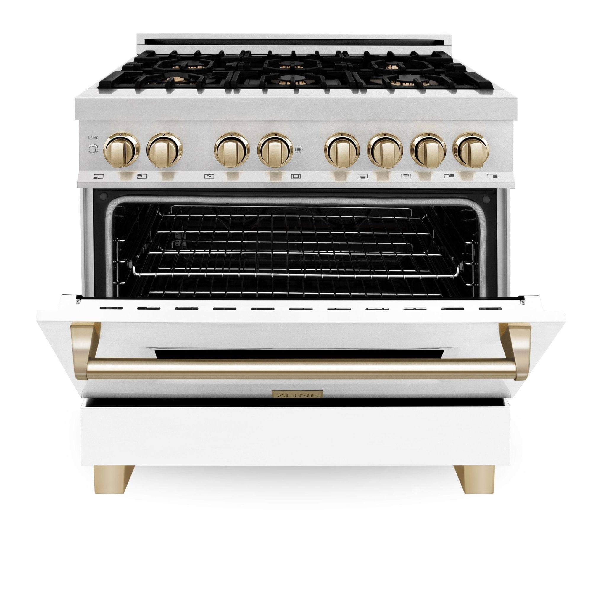 ZLINE 36" Autograph Dual Fuel Range, DuraSnow, White,Gold,RASZ-WM-36-G