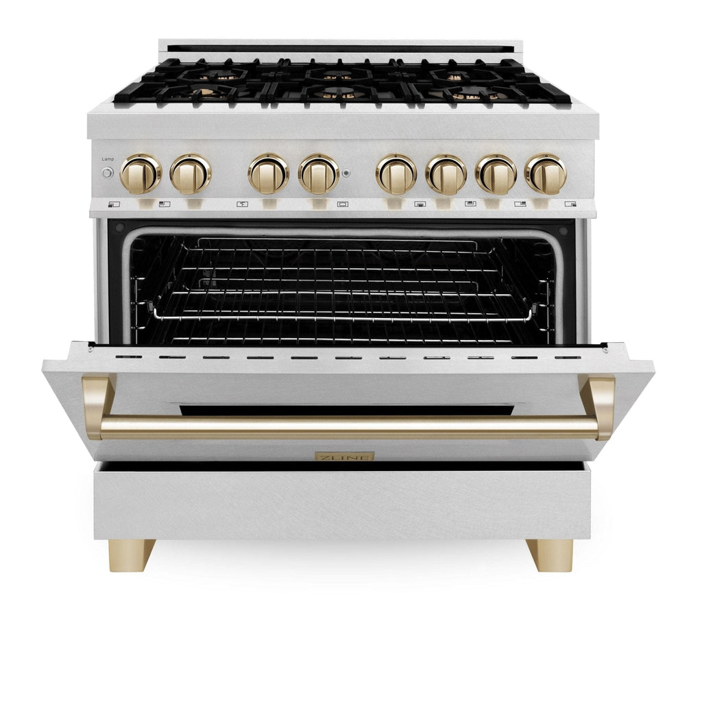 ZLINE 36" Autograph Dual Fuel Range, DuraSnow,Champagne, RASZ-SN-36-CB