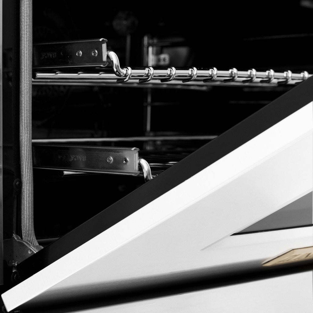 ZLINE 36" Autograph Dual Fuel Range, White, Champaign Accents, RAZ-WM-36-CB