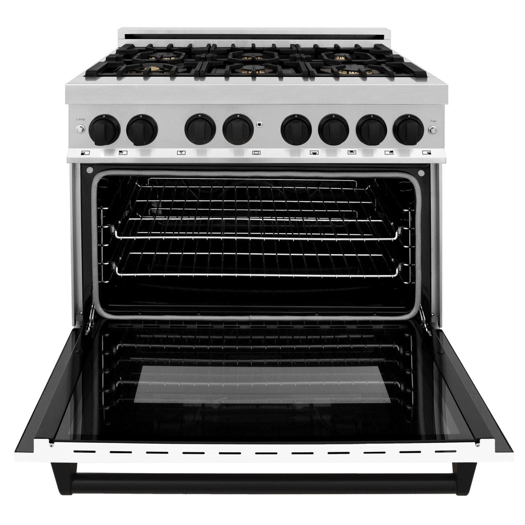 ZLINE 36" Autograph Dual Fuel Range, White Door, RAZ-WM-36-MB