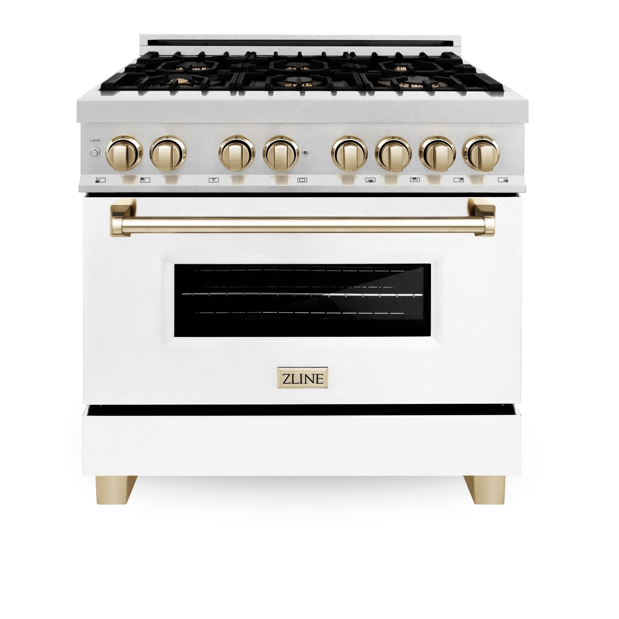ZLINE 36" Autograph Edition Dual Fuel Range, White Door, RAZ-WM-36-G