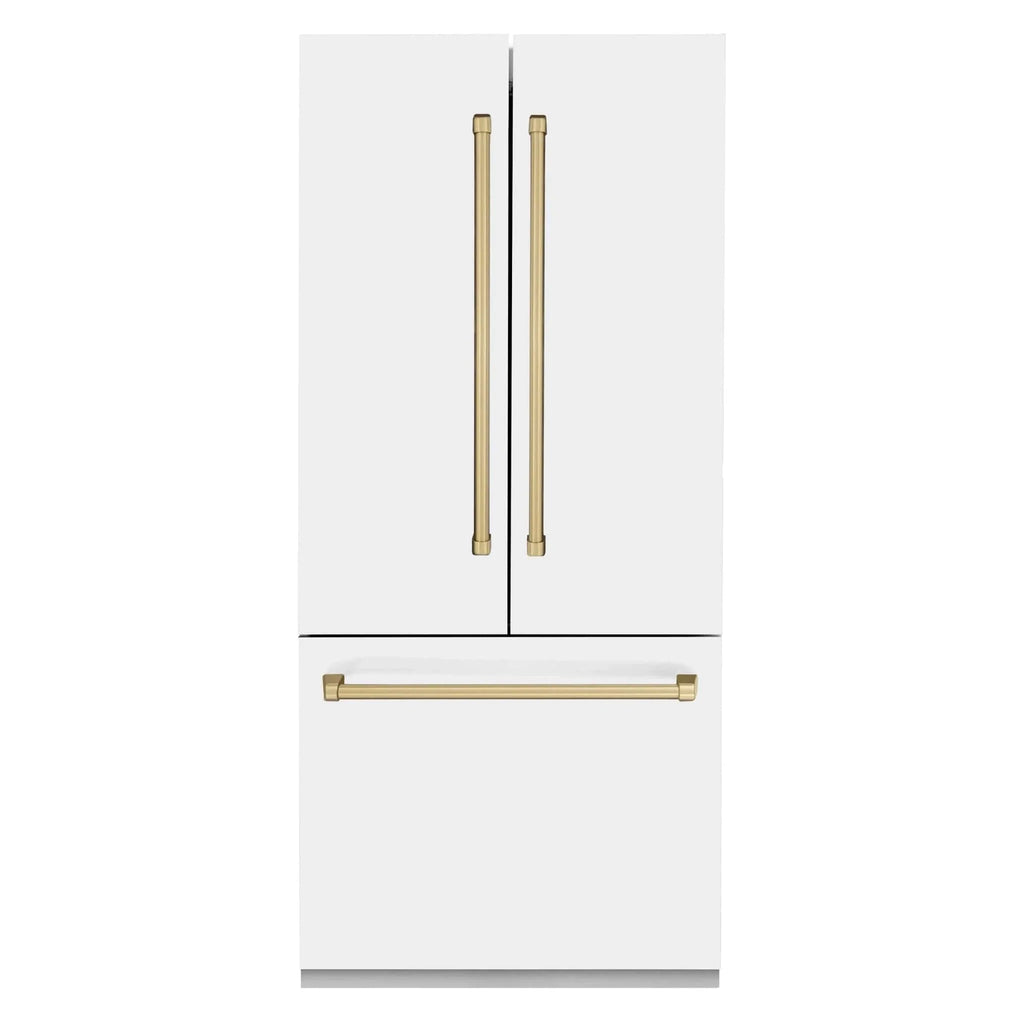 ZLINE Autograph Edition French Door Refrigerator, Internal Water, Ice Dispenser, White Matte, Champagne Bronze Accents RBIVZ-WM