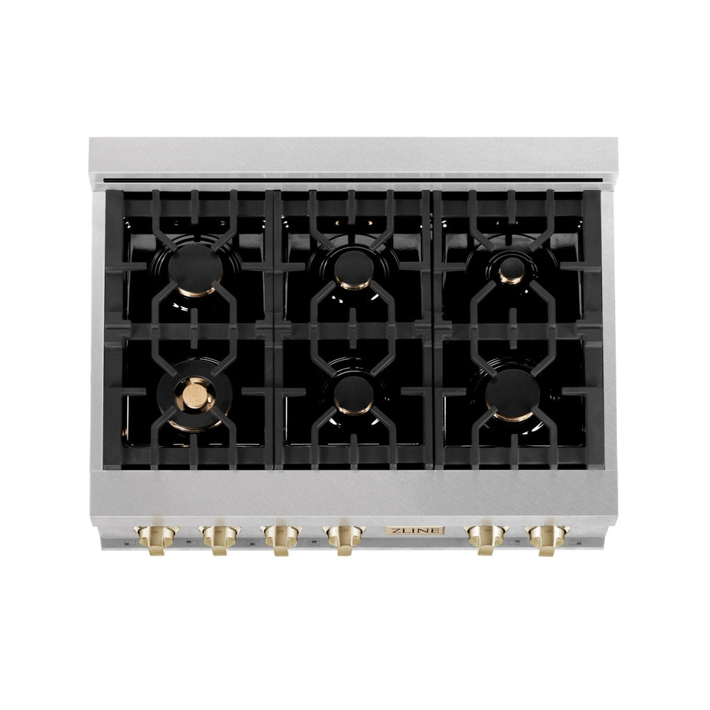 ZLINE 36" Autograph Edition Rangetop, DuraSnow, Gold Accent, RTSZ-36-G