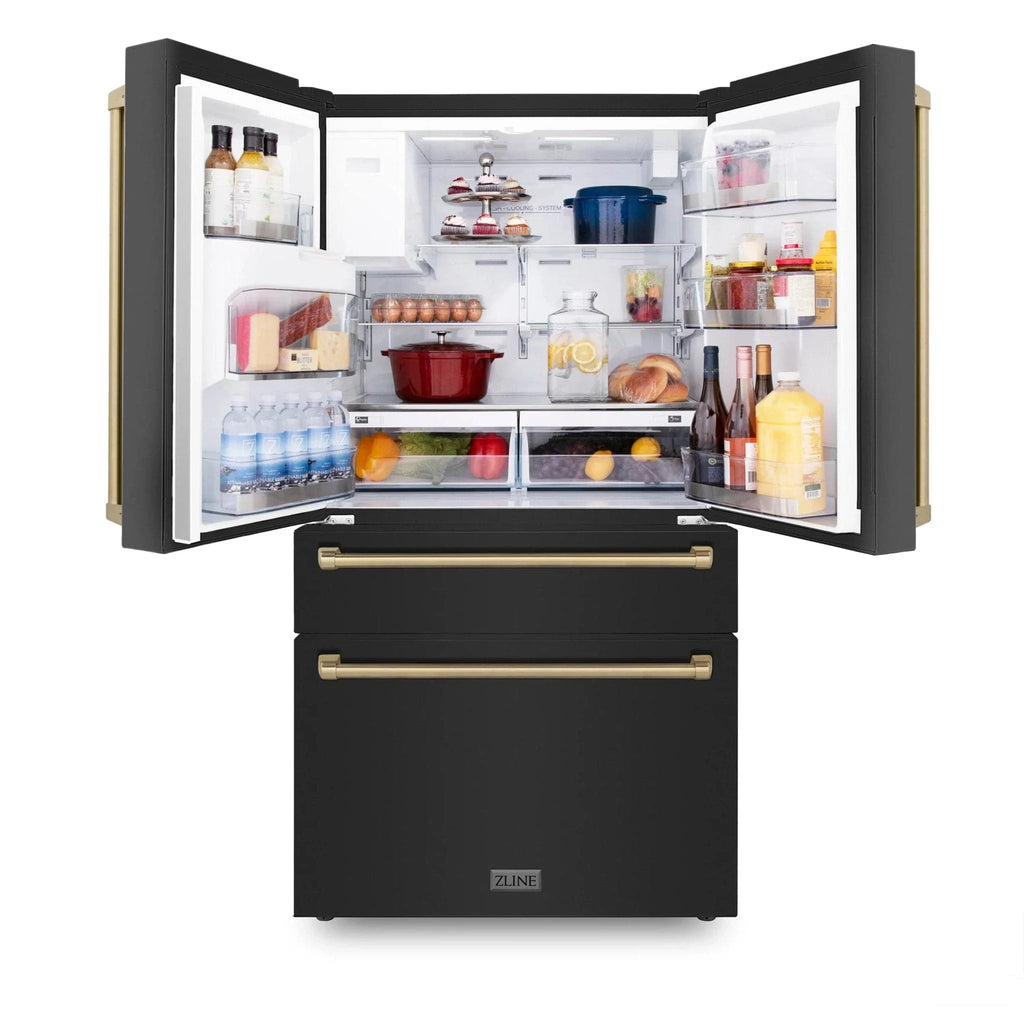 ZLINE 36" Autograph French Door Refrigerator with Water and Ice Dispenser in  Black Stainless Steel RFMZ-W-36-BS-CB