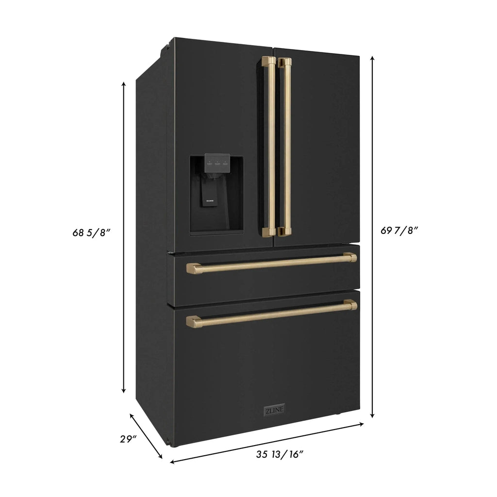 ZLINE 36" Autograph French Door Refrigerator with Water and Ice Dispenser in  Black Stainless Steel RFMZ-W-36-BS-CB
