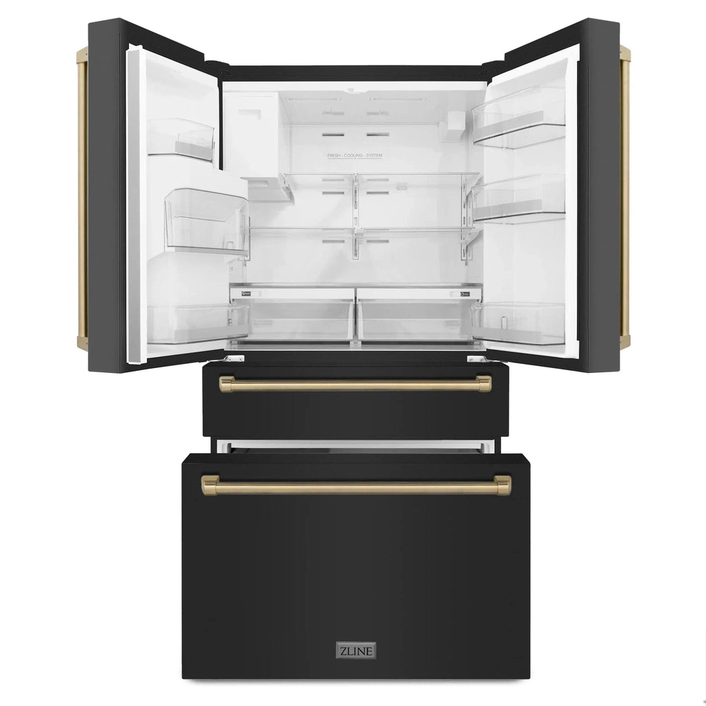 ZLINE 36" Autograph French Door Refrigerator with Water and Ice Dispenser in  Black Stainless Steel RFMZ-W-36-BS-CB