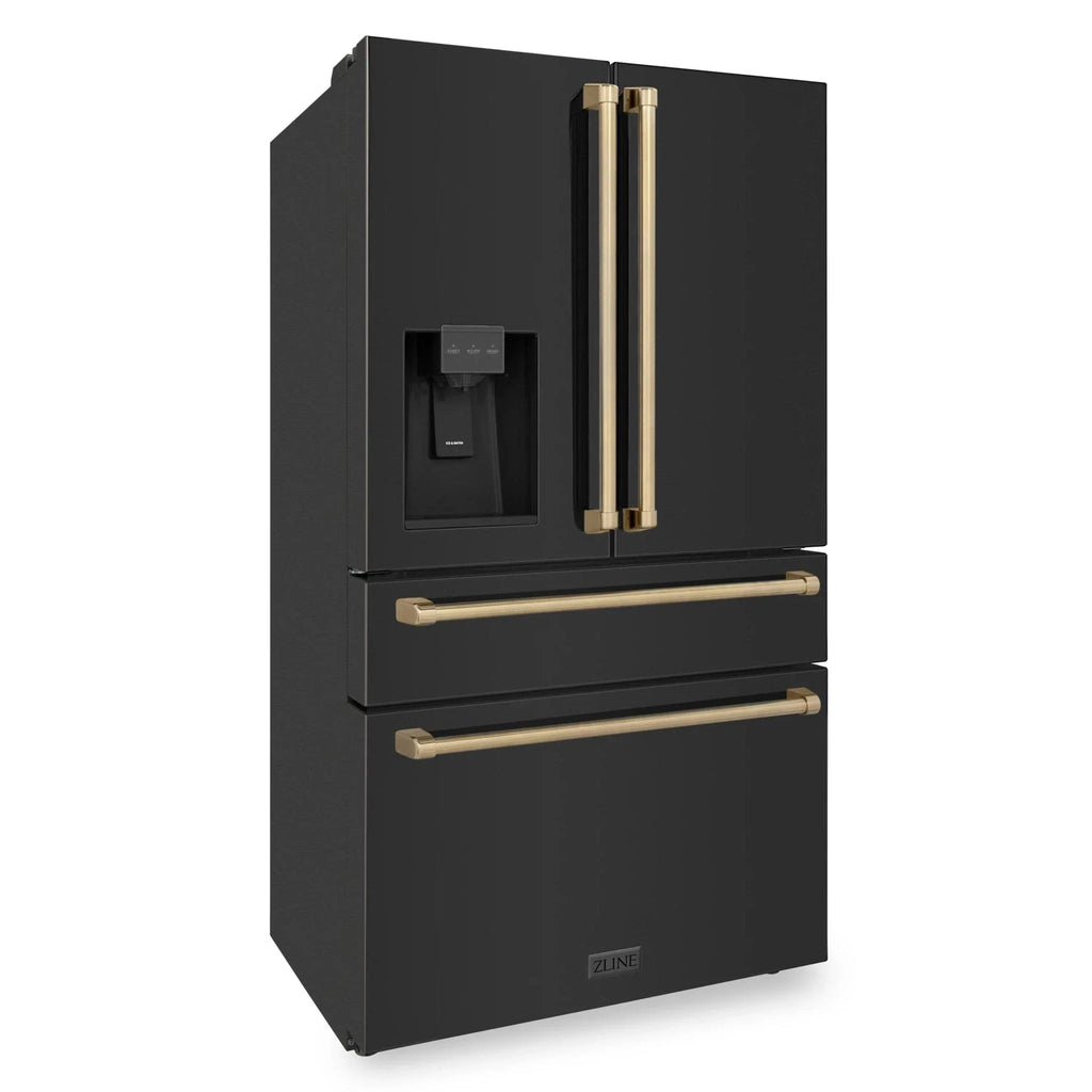 ZLINE 36" Autograph French Door Refrigerator with Water and Ice Dispenser in  Black Stainless Steel RFMZ-W-36-BS-CB