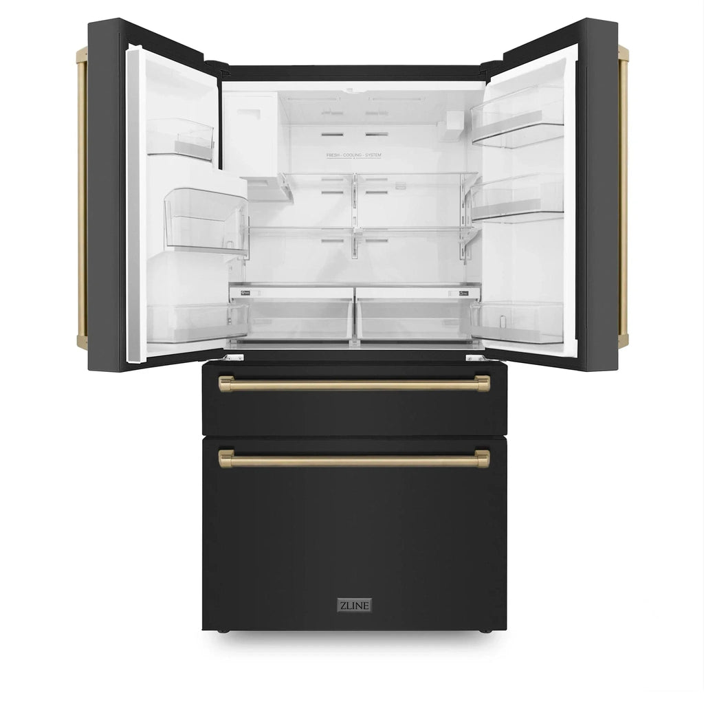 ZLINE 36" Autograph French Door Refrigerator with Water and Ice Dispenser in  Black Stainless Steel RFMZ-W-36-BS-CB