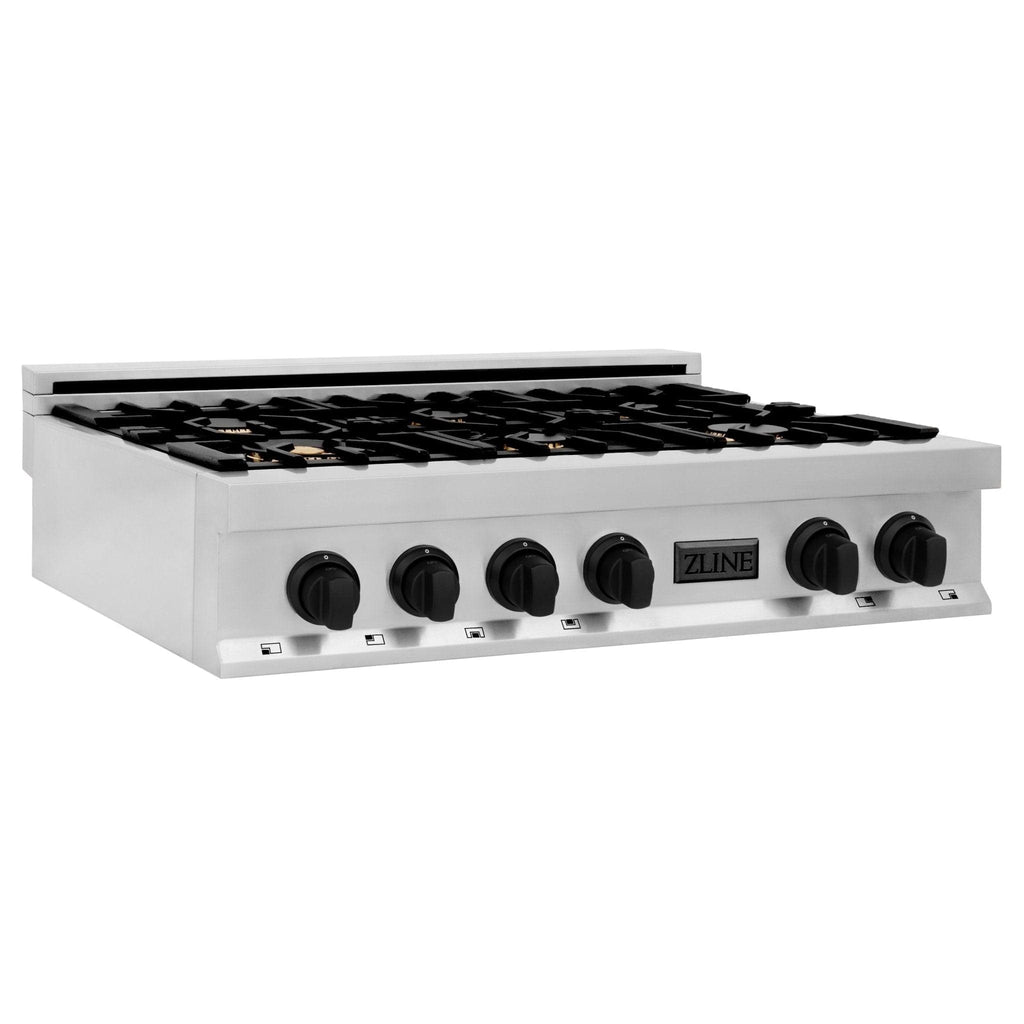ZLINE 36" Autograph Porcelain Rangetop, Stainless,MatteBlack,RTZ-36-MB