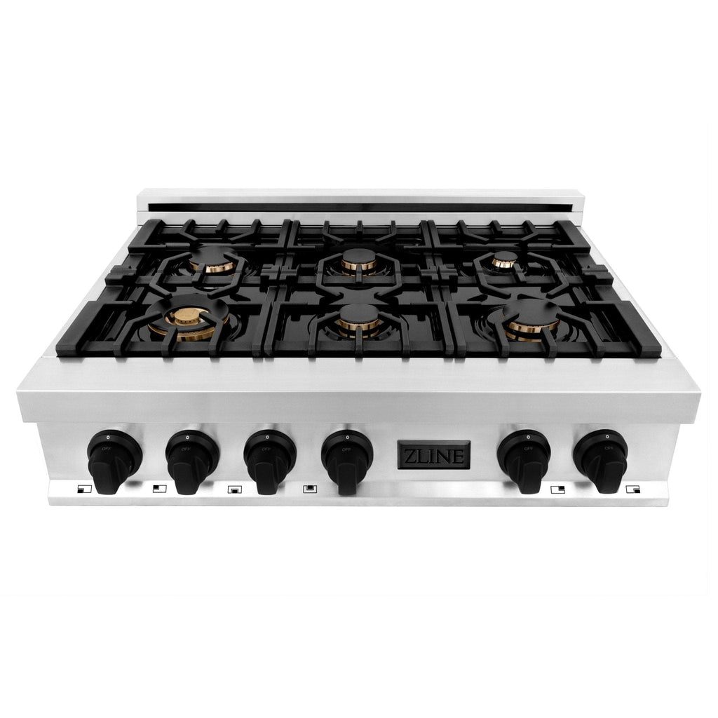ZLINE 36" Autograph Porcelain Rangetop, Stainless,MatteBlack,RTZ-36-MB