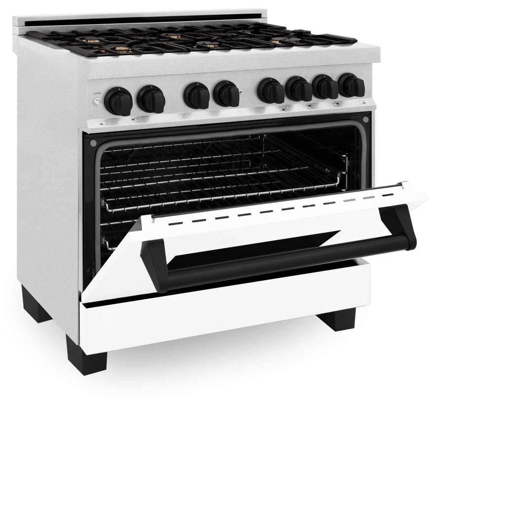 ZLINE 36" Autograph, Range, Dual Fuel, White door, RASZ-WM-36-MB