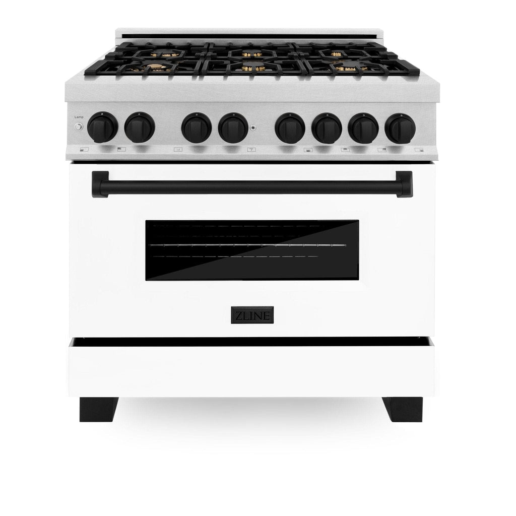 ZLINE 36" Autograph, Range, Dual Fuel, White door, RASZ-WM-36-MB