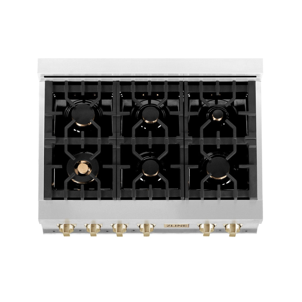 ZLINE 36" Autograph Rangetop, Stainless Steel, Gold Accents, RTZ-36-G