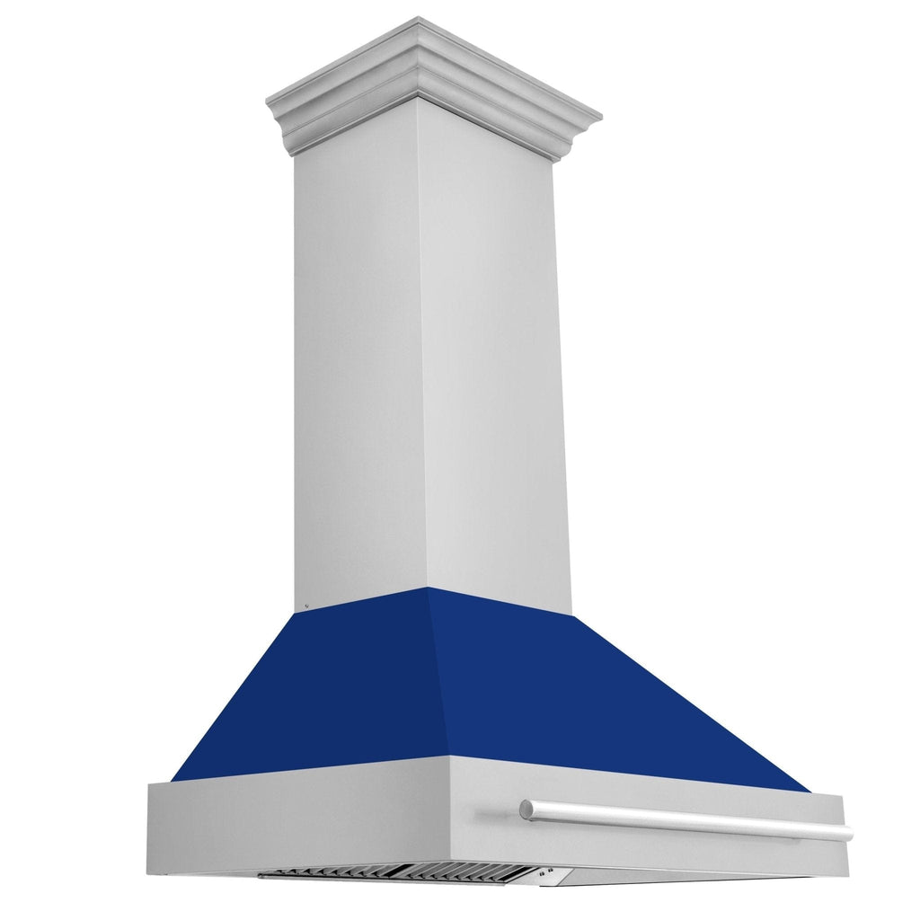 ZLINE 36" Autograph Stainless Blue Gloss Wall Range Hood, 8654STX-BG-36