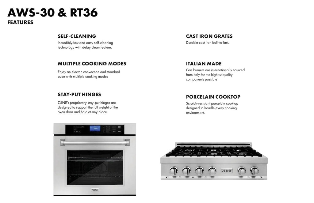 ZLINE 36" Bundle Range Top RT36 & Wall Oven AWS-30, 2KP-RTAWS36