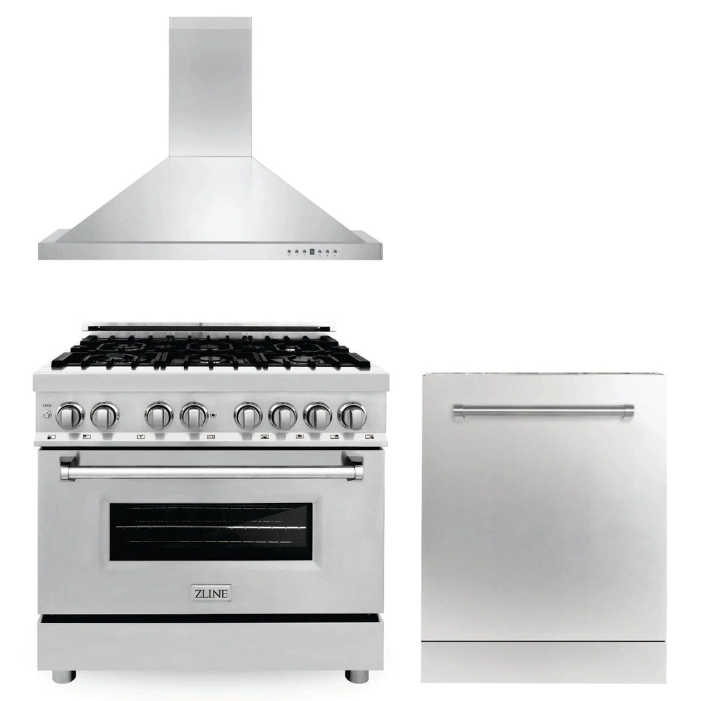 ZLINE 36" Bundled Stainless DualRange RangeHood Dishwasher 3KP-RARH36-DW