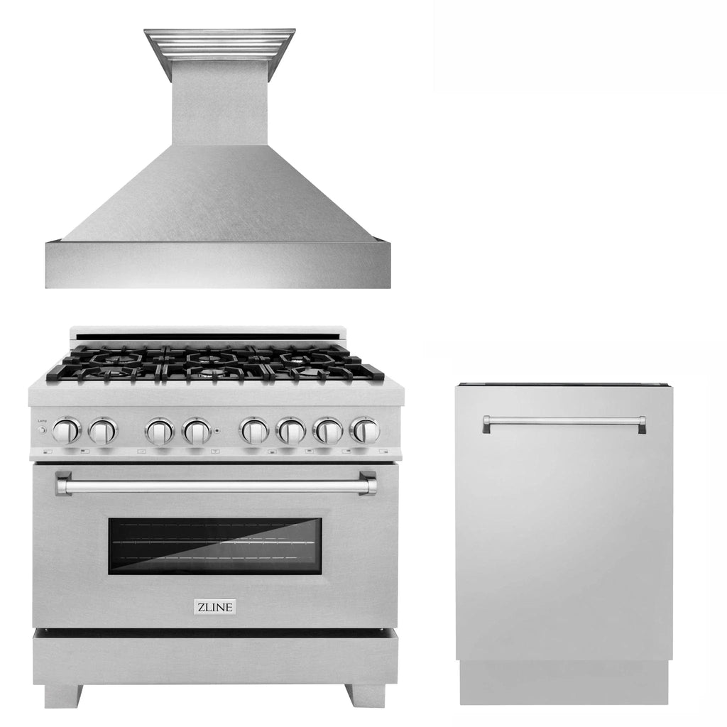 ZLINE 36" Bundled Stainless DualRange RangeHood Dishwasher 3KP-RASRH36-DWV