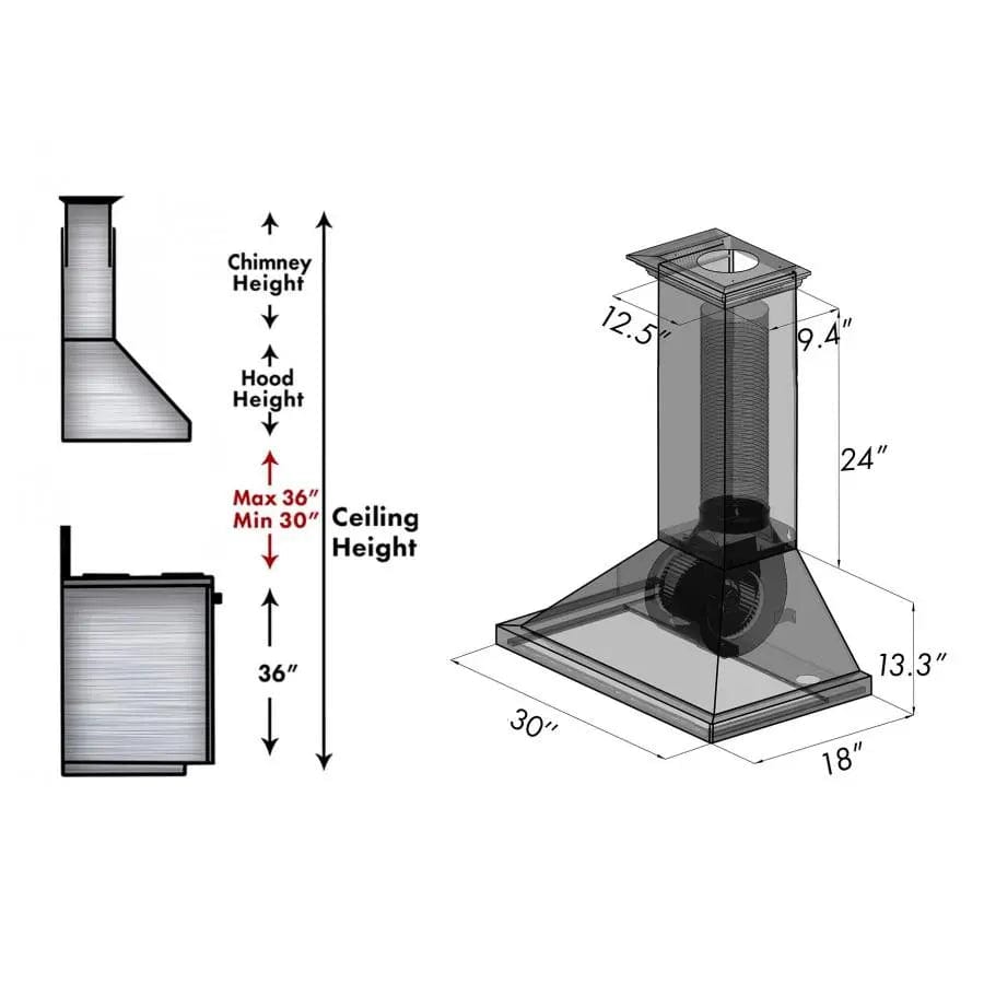 ZLINE 36" Designer Series Wooden Wall Range Hood in Black, KBCC-36