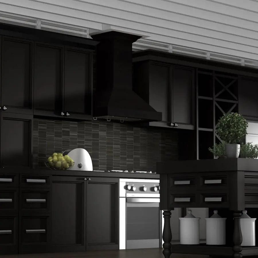 ZLINE 36" Designer Series Wooden Wall Range Hood in Black, KBCC-36