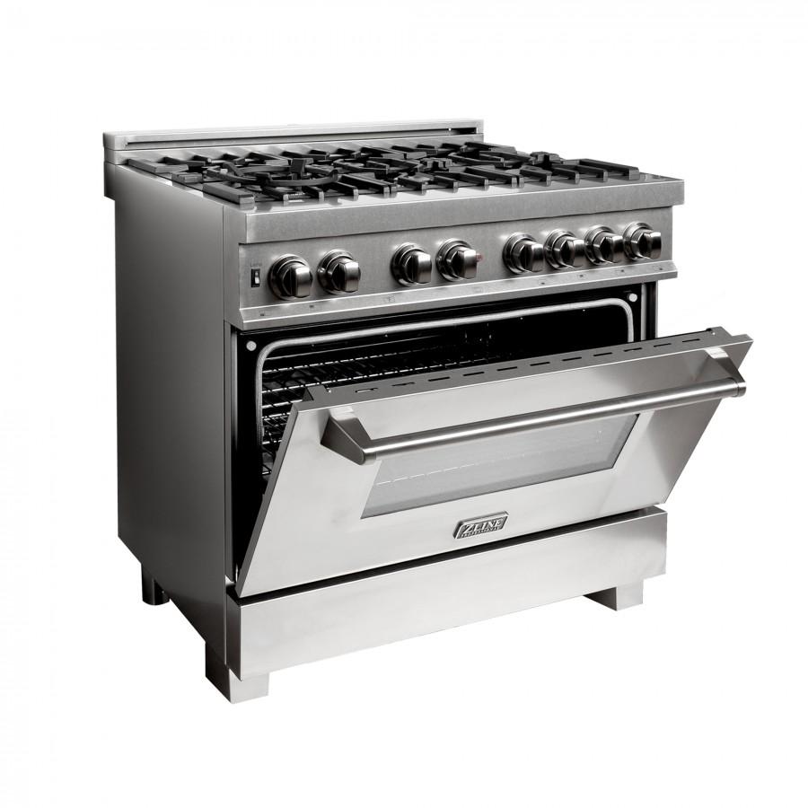 ZLINE 36" Dual Fuel Range, Snow Stainless, Snow Stainless Door, RAS-SN-36