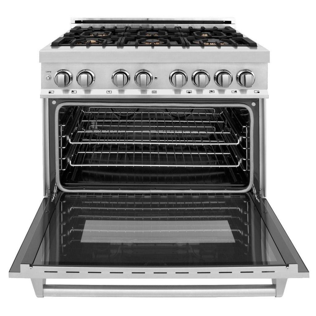 ZLINE 36" Gas Burner/Electric Oven Range, Brass Burners, RA-BR-36