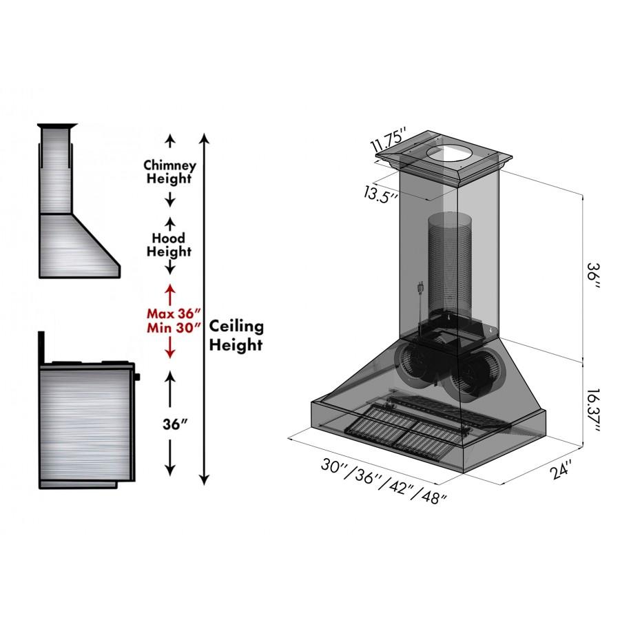 ZLINE 36" Hand-Hammered Copper Finish Wall Range Hood, 655-HBBBB-36