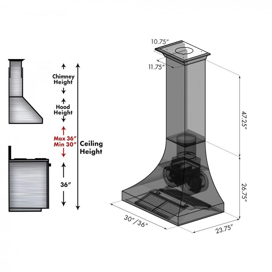 ZLINE 36" Hand-Hammered Copper Finish Wall Range Hood, 8632H-36