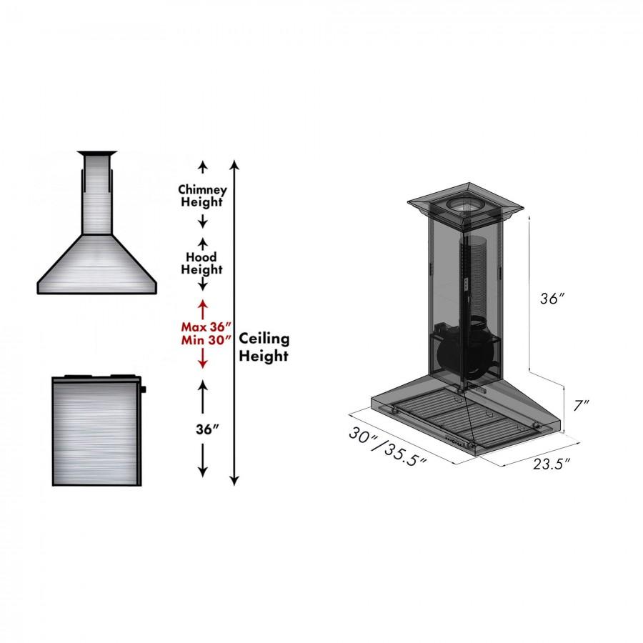 ZLINE 36" Hand Hammered Copper Island Range Hood, 8GL2Hi-36