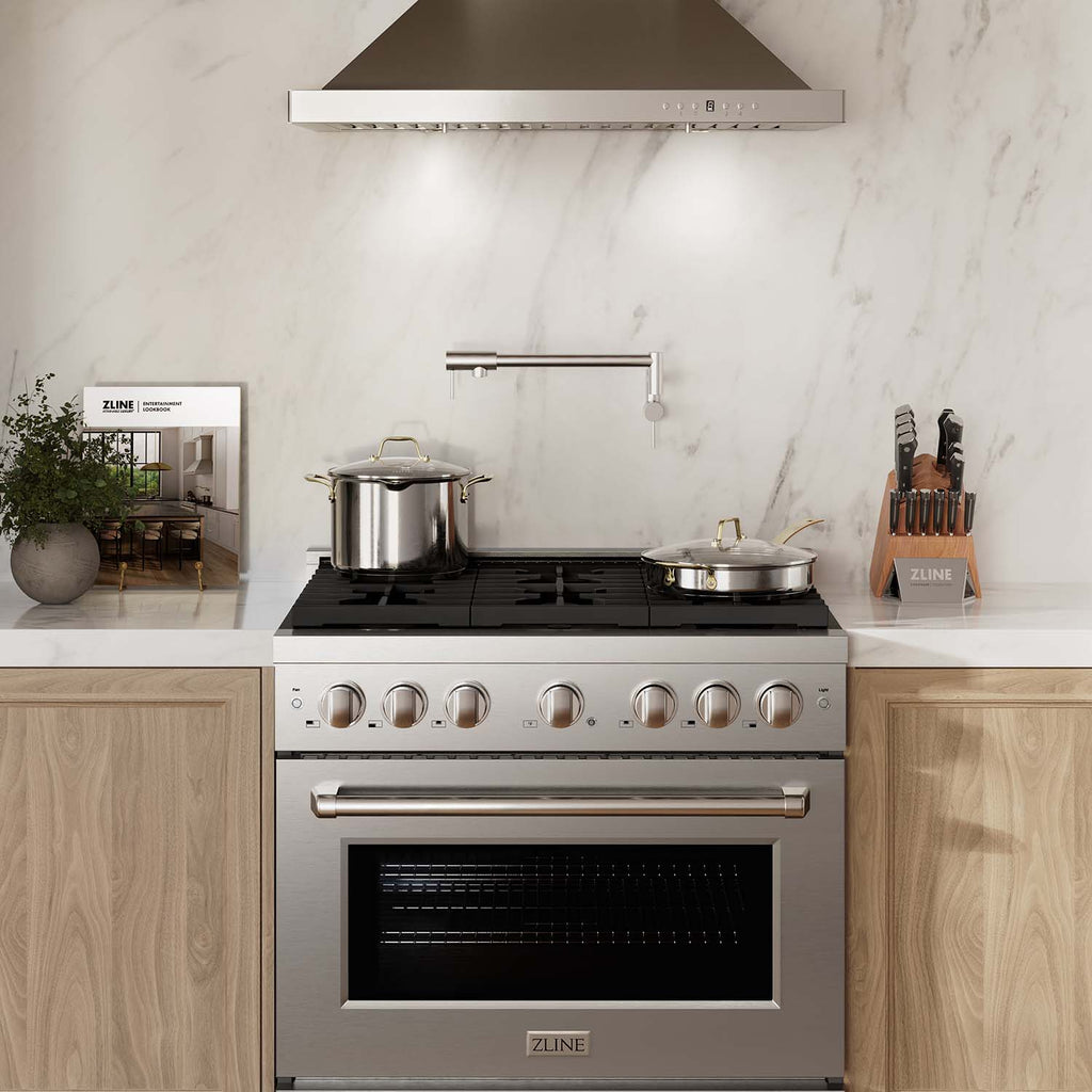 ZLINE 36 in. 5.2 cu. ft. 6 Burner Gas Range with Convection Gas Oven in Stainless Steel, SGR36
