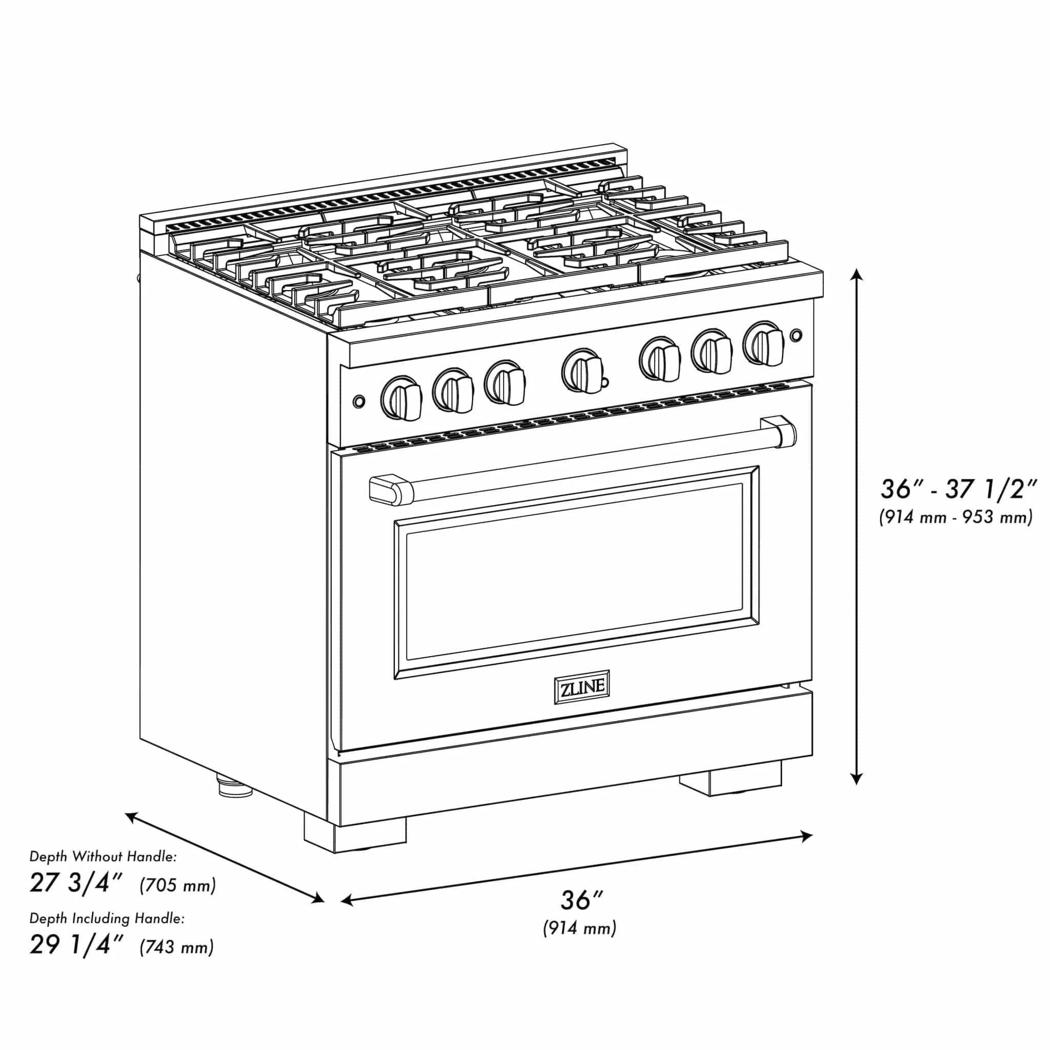 ZLINE 36 In. Gas Range, Stainless Steel w/ Brass Burners, SGR-BR-36