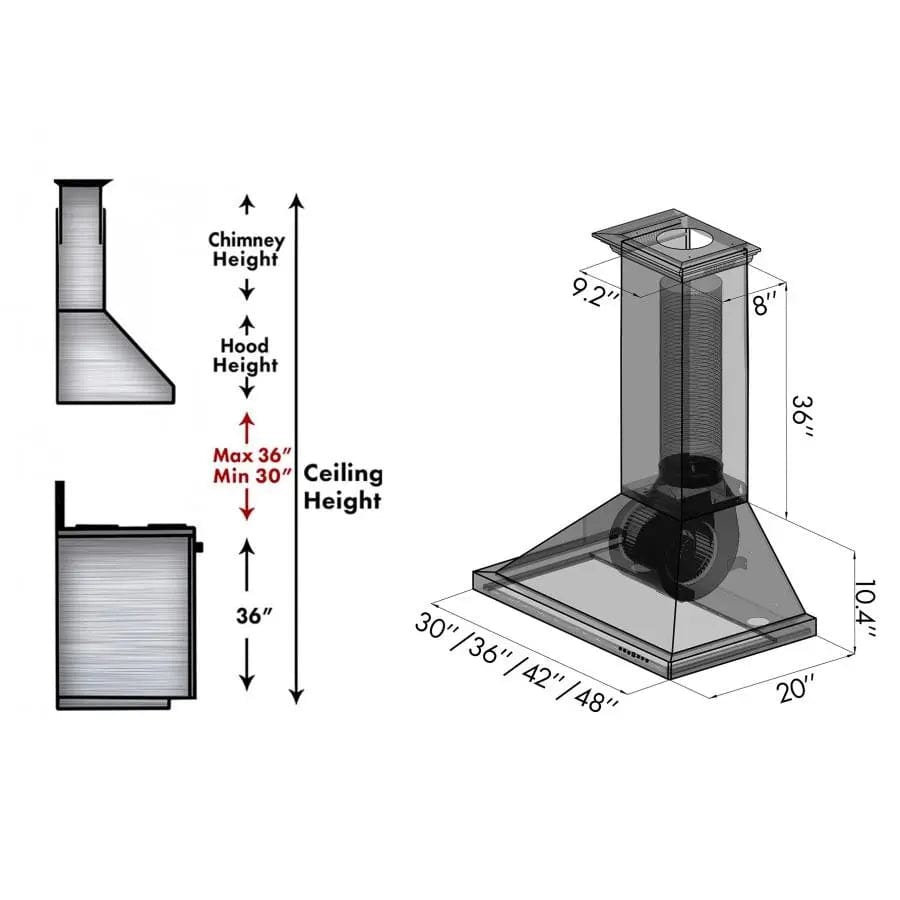 ZLINE 36" Oil-Rubbed Bronze Wall Range Hood, 8KBB-36