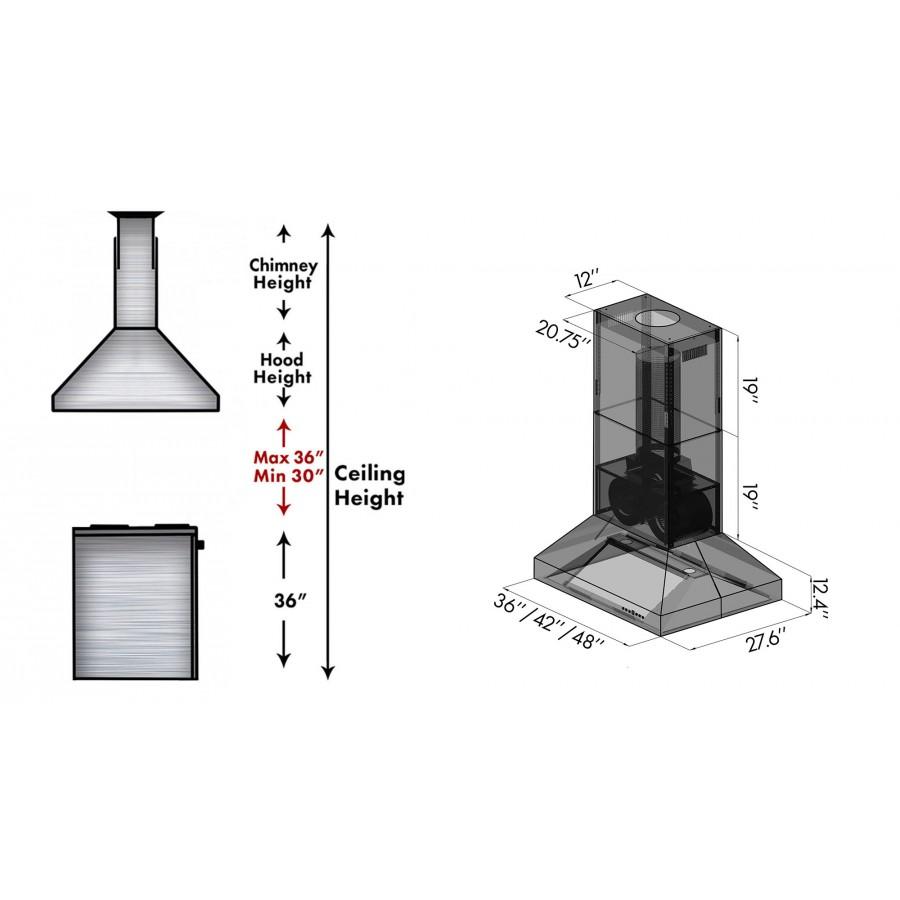 ZLINE 36" Outdoor Stainless Island Range Hood, 697i-304-36