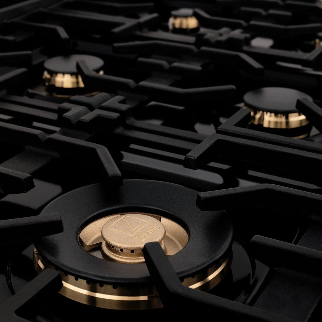 ZLINE 36" Porcelain Rangetop, Black Stainless, Brass Burners,RTB-BR-36