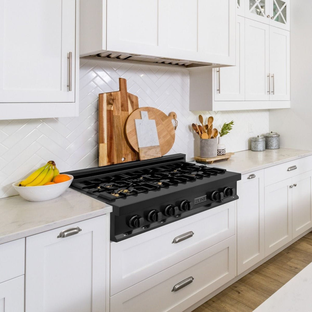 ZLINE 36" Porcelain Rangetop, Black Stainless, Brass Burners,RTB-BR-36