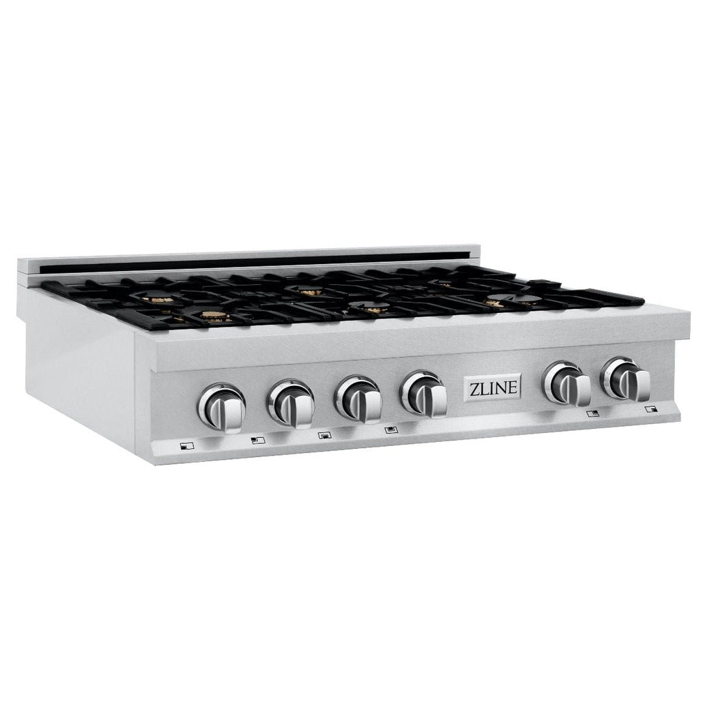 ZLINE 36" Porcelain Rangetop, DuraSnow®, 6 Brass Burners, RTS-BR-36