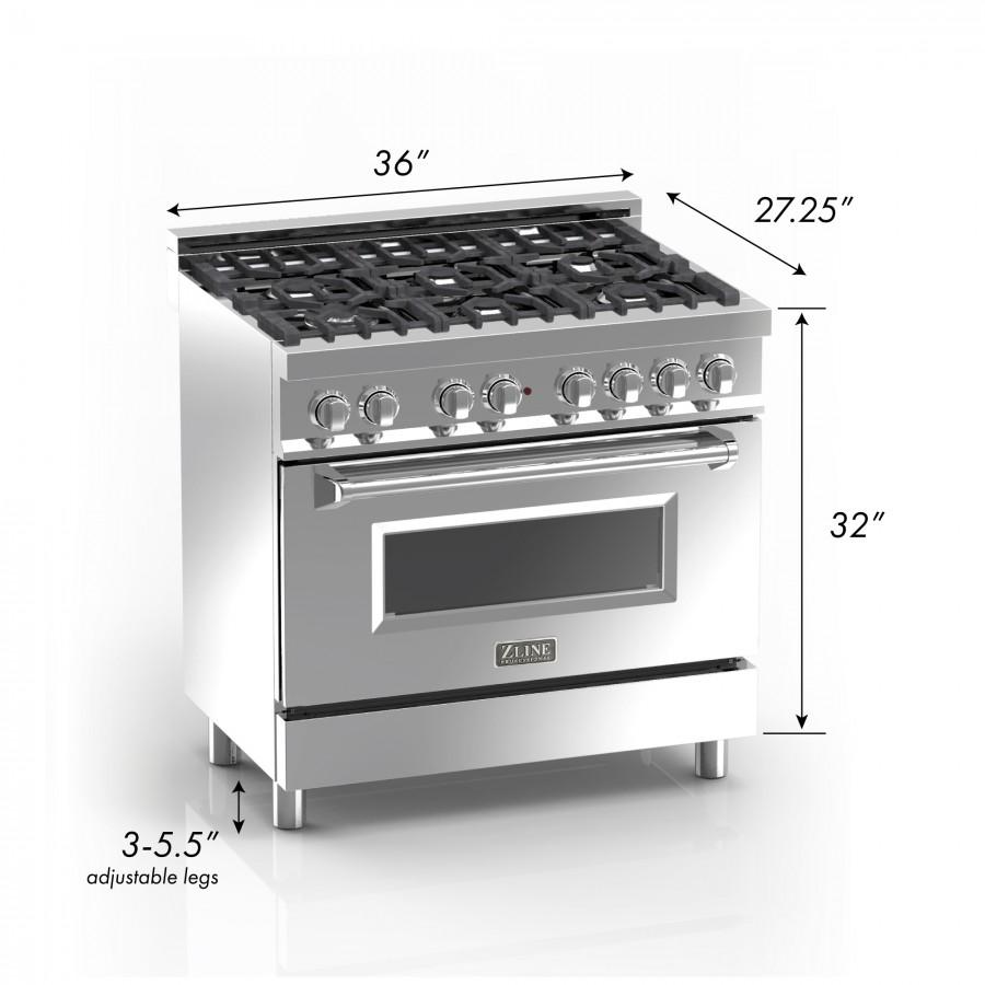 ZLINE 36" Professional Dual Fuel Range in Snow Stainless, Blue Gloss Door, RAS-BG-36